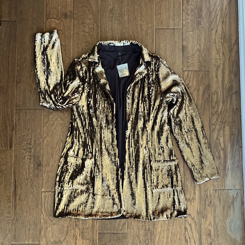 Boston Proper Gold Sequin Blazer Jacket